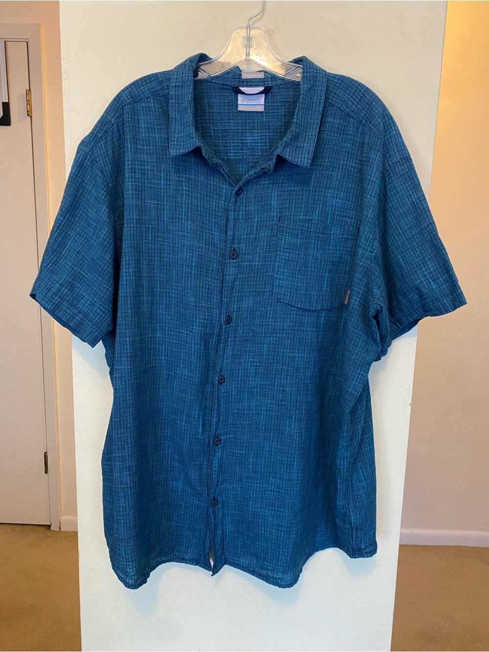 Columbia Teal Blue Button-Up Shirt Mens XXL 100% Cotton Lightweight Short Sleeve